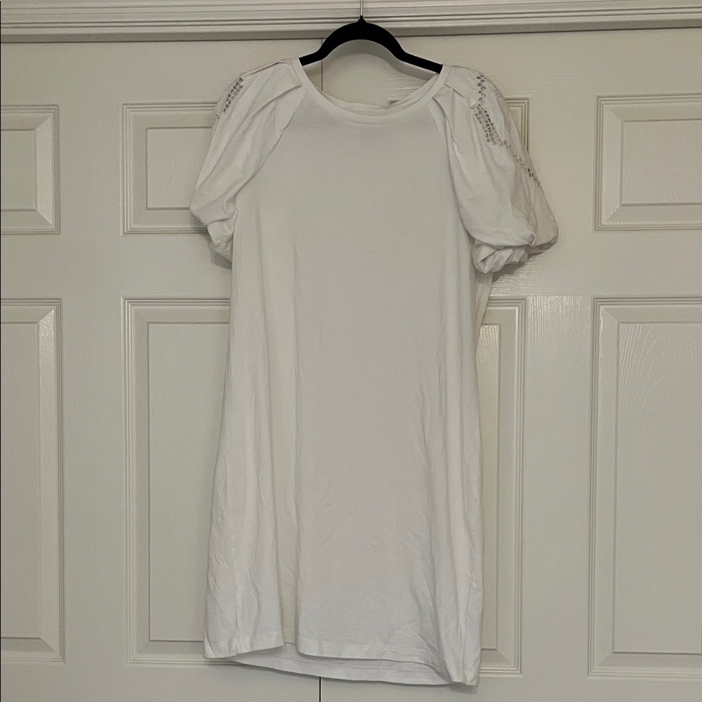 NWOT NIC+ZOE 100% cotton White Puff Eyelet Sleeve Mini Dress